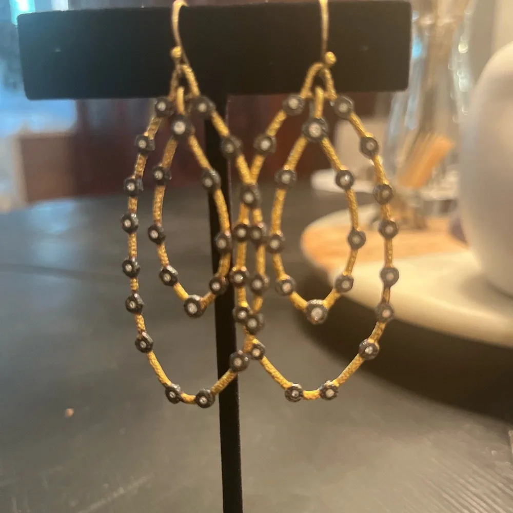 Alexis Bittar Gold and Gunmetal Crystal Earrings - Picture 3 of 4